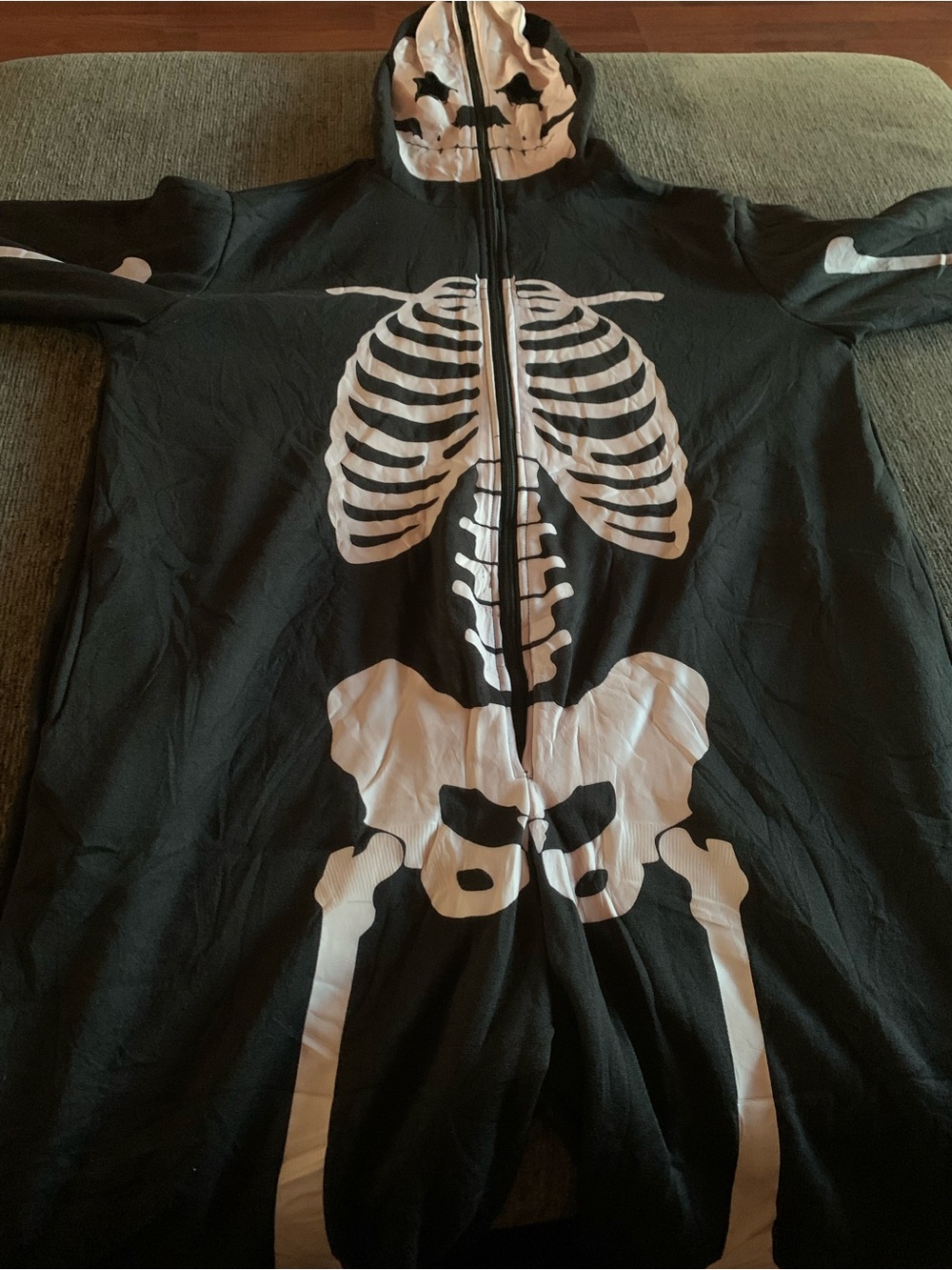 Black Skeleton Zip-Up Hoodie Onesie with White Bone Print